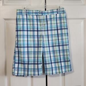Izod Cool-FX Women's Blue Green & White Plaid Bermuda Shorts Size‎ 2 Golfing
